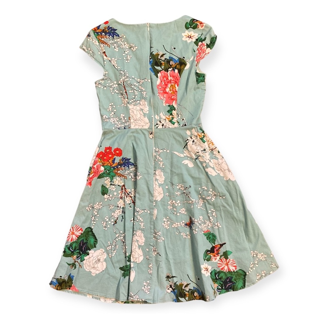 Pukavt Retro Spring Floral Print Dress Women’s Large Blue - Picture 3 of 4